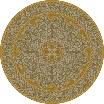 Vintage Vinyl Rug - Estate Tracery - Olive Saffron