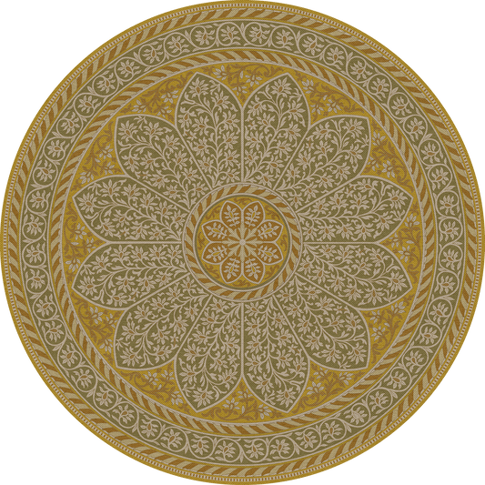 Vintage Vinyl Rug - Estate Tracery - Olive Saffron