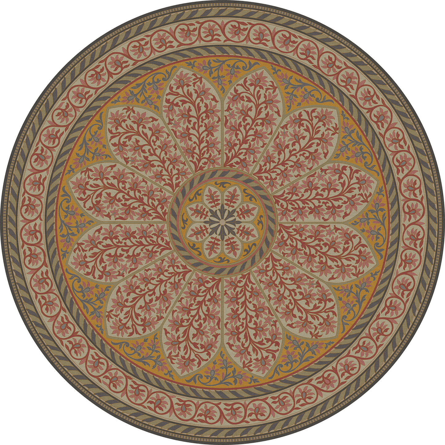 Vintage Vinyl Rug - Estate Tracery - Tea Rose Room