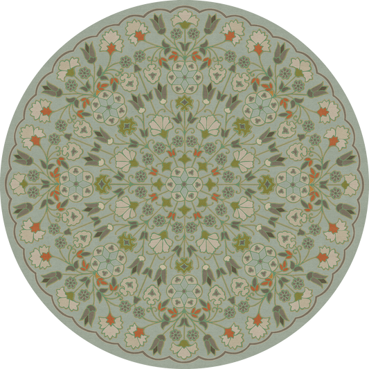 Vintage Vinyl Rug - Arabesque Bloom - Aqua Verdure