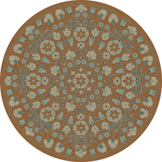 Vintage Vinyl Rug - Arabesque Bloom - Cognac and Sea Glass