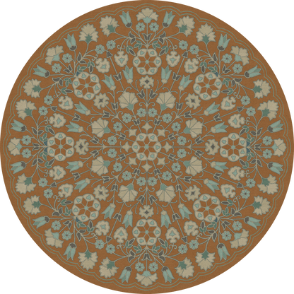 Vintage Vinyl Rug - Arabesque Bloom - Cognac and Sea Glass