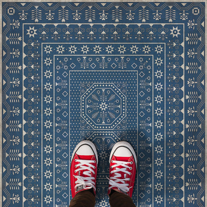 Vintage Vinyl Rug - Embroidery - The Waning Moon