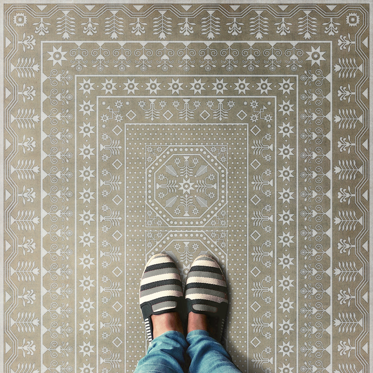 Vintage Vinyl Rug - Embroidery - Time Long Past