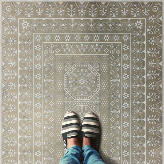 Vintage Vinyl Rug - Embroidery - Time Long Past