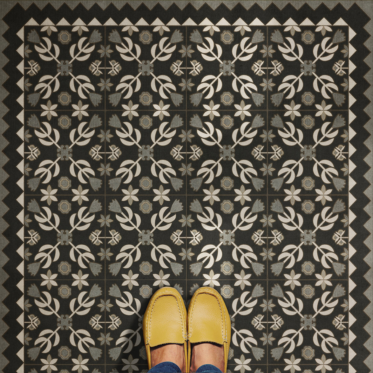 Vintage Vinyl Rug - Floral Quilt - Awake at Night