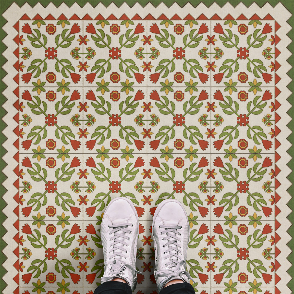 Vintage Vinyl Rug - Floral Quilt - Flowers in the Mirror
