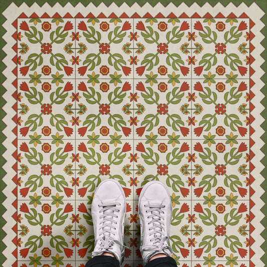Vintage Vinyl Rug - Floral Quilt - Flowers in the Mirror