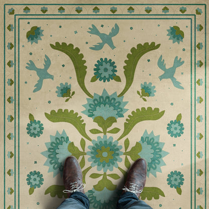 Vintage Vinyl Rug - Applique - Azure Moss