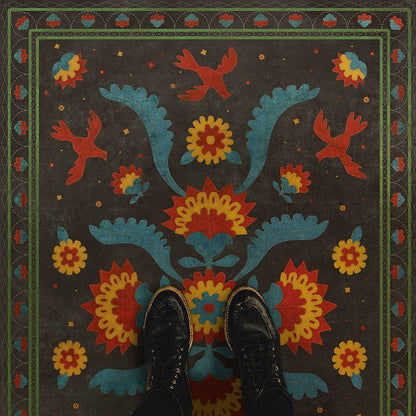 Vintage Vinyl Rug - Applique - Gossip of Swallows