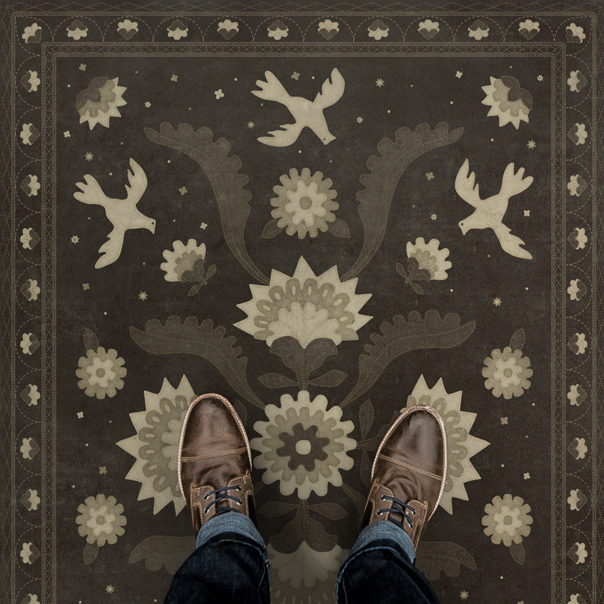 Vintage Vinyl Rug - Applique - Stitches of the Hours
