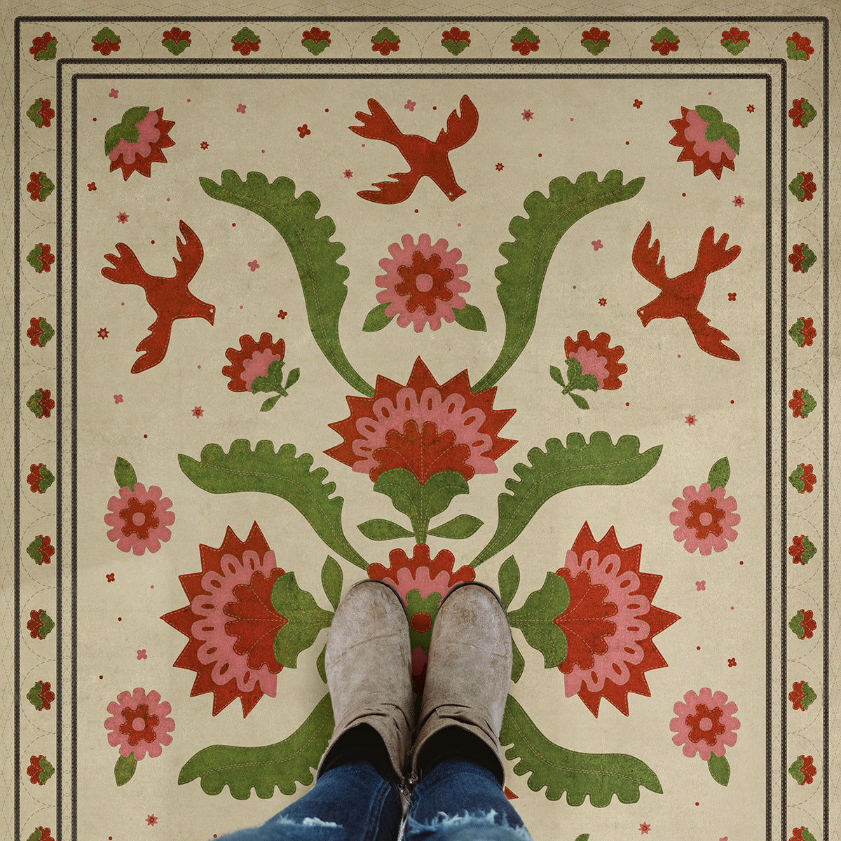 Vintage Vinyl Rug - Applique - The Frolic
