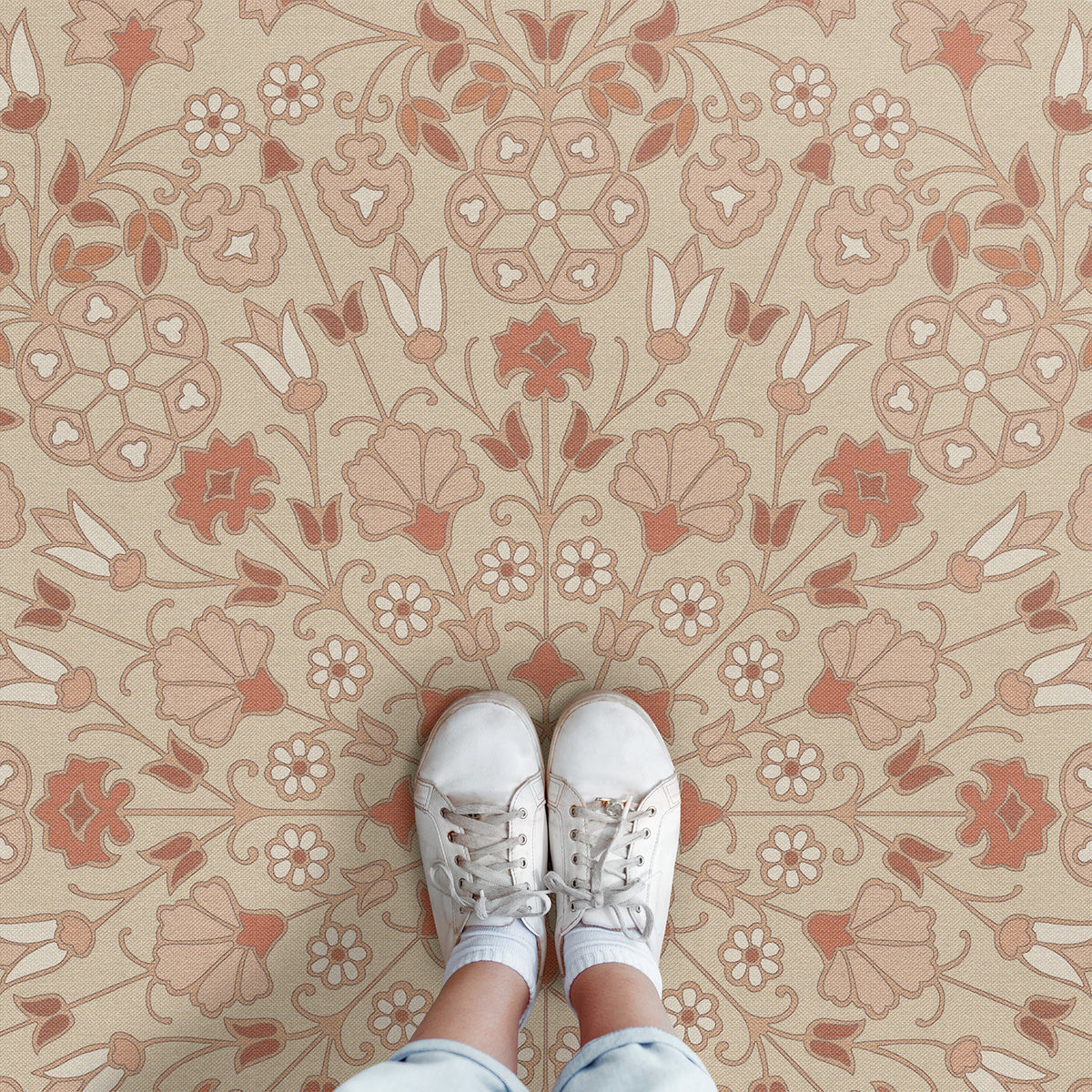 Vintage Vinyl Rug - Arabesque Bloom - Blush Parchment