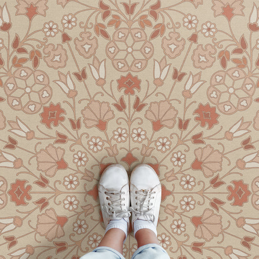 Vintage Vinyl Rug - Arabesque Bloom - Blush Parchment