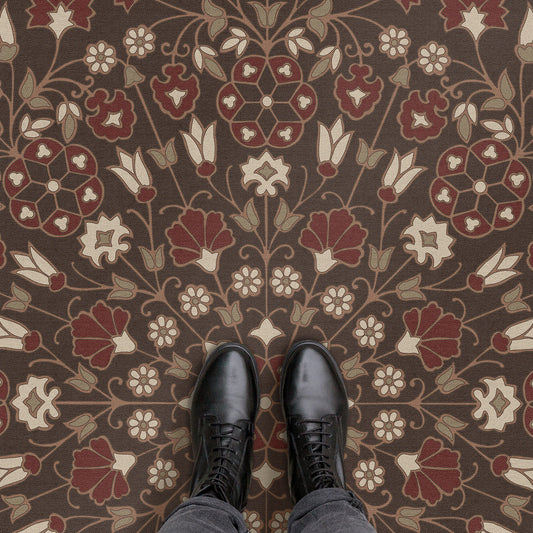 Vintage Vinyl Rug - Arabesque Bloom - Crimson Walnut