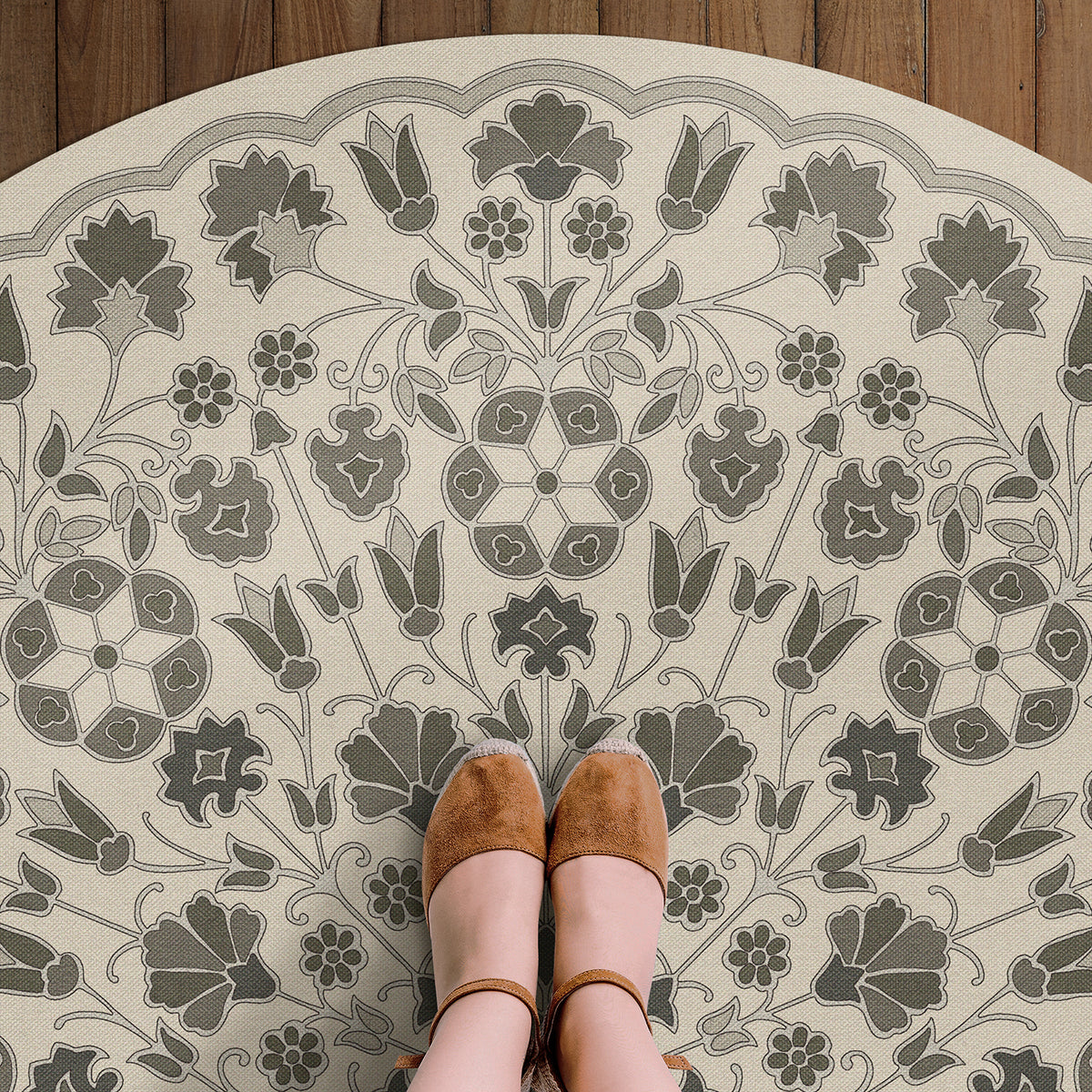Vintage Vinyl Rug - Arabesque Bloom - Graphite Garden
