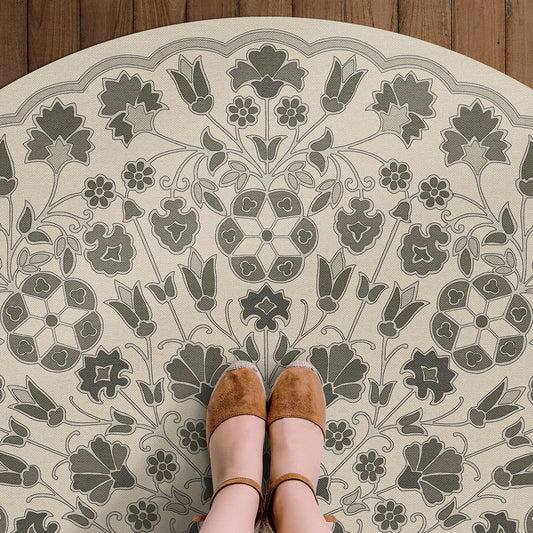 Vintage Vinyl Rug - Arabesque Bloom - Graphite Garden