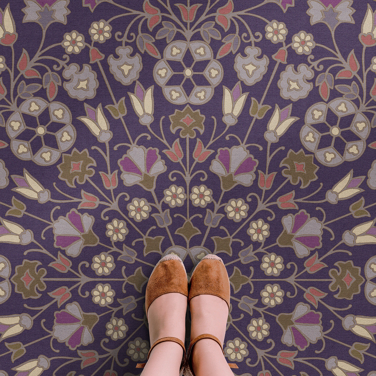 Vintage Vinyl Rug - Arabesque Bloom - Midnight Orchid