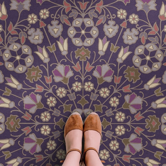 Vintage Vinyl Rug - Arabesque Bloom - Midnight Orchid