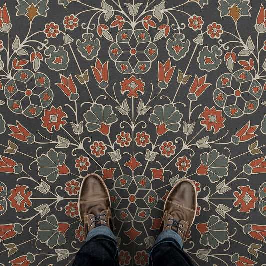 Vintage Vinyl Rug - Arabesque Bloom - Oxidized Petals