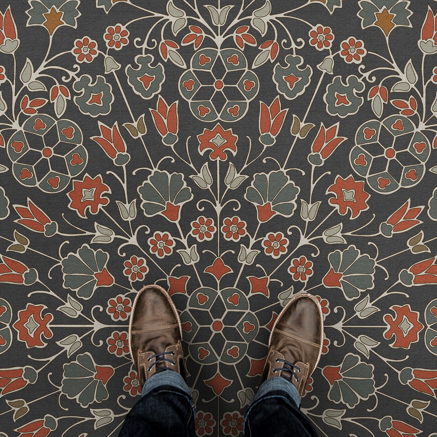 Vintage Vinyl Rug - Arabesque Bloom