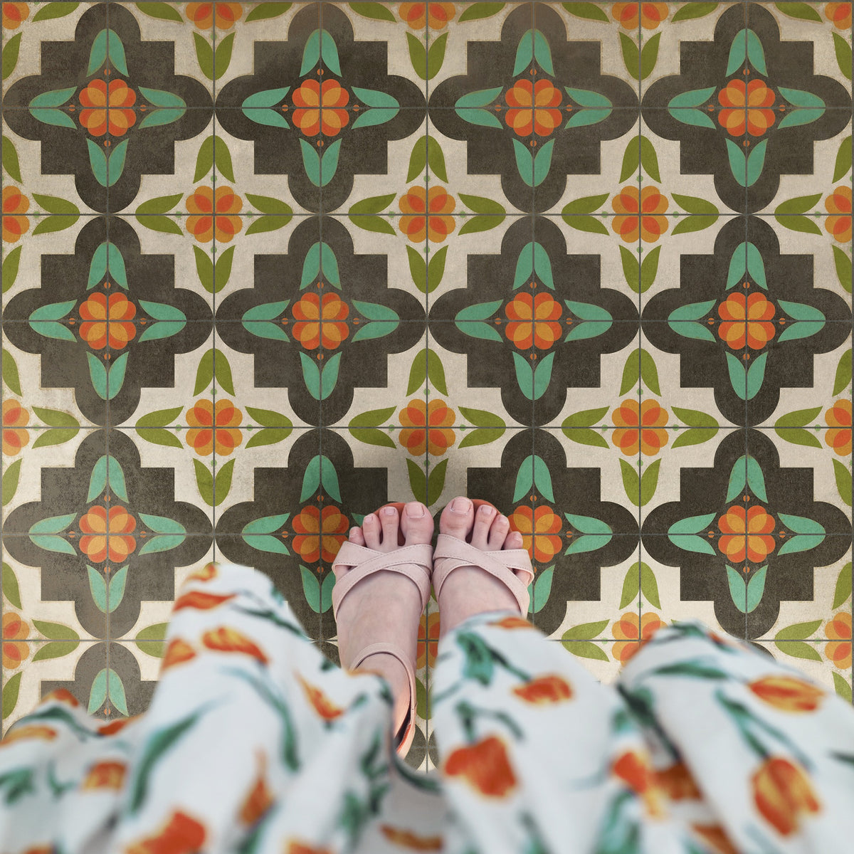 Vintage Vinyl Rug - Pattern 33 - Anna's Garden