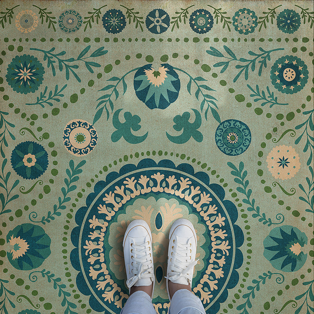 Vintage Vinyl Rug - Pattern 38 - Boho Blue