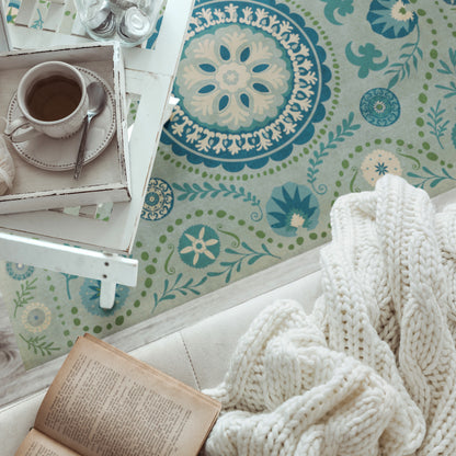 Vintage Vinyl Rug - Pattern 38 - Boho Blue