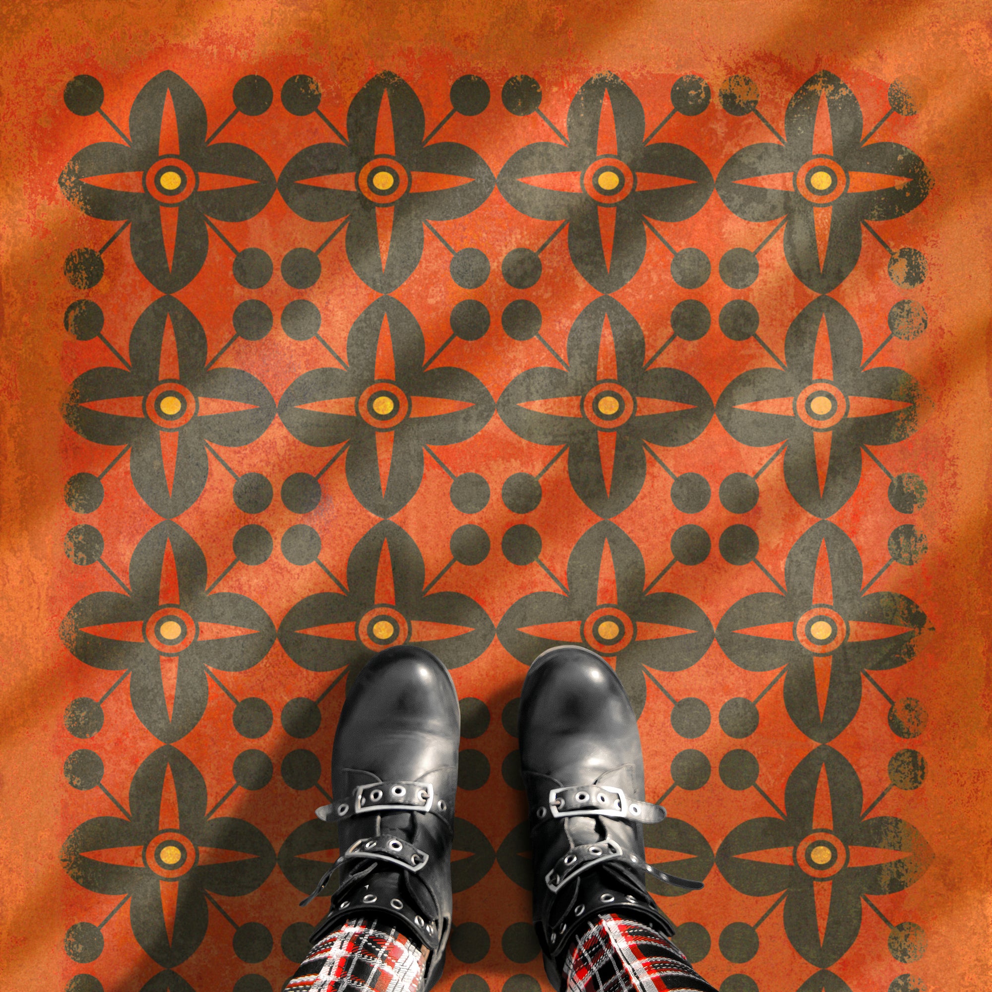 Vintage Vinyl Rug - Pattern 3 - Red Rum