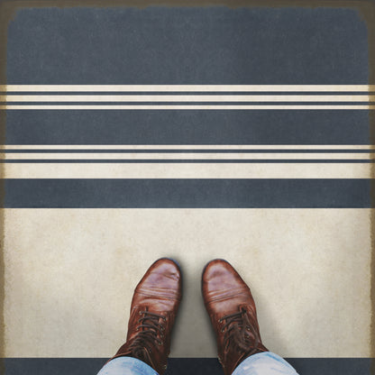 Vintage Vinyl Rug - Pattern 50 - Organic Stripes Blue and White