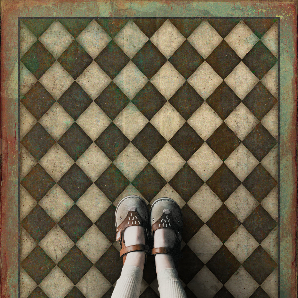 Vintage Vinyl Rug - Pattern 9 - Checkmate