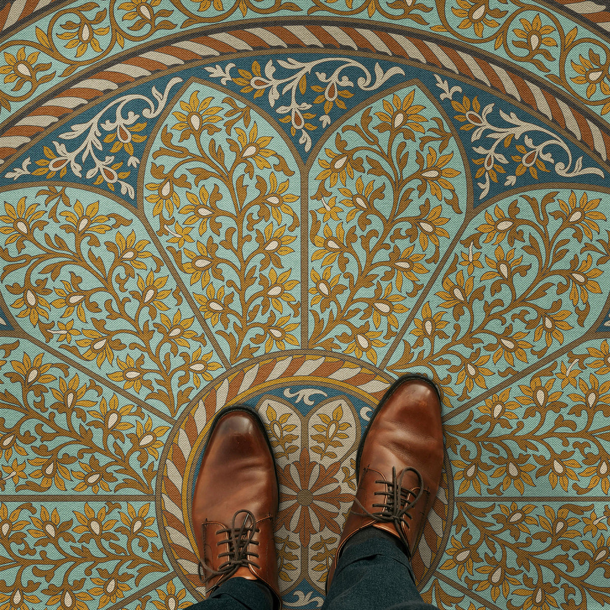 Vintage Vinyl Rug - Estate Tracery - Lapis Bloom