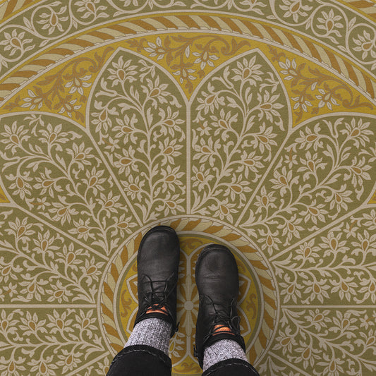 Vintage Vinyl Rug - Estate Tracery - Olive Saffron