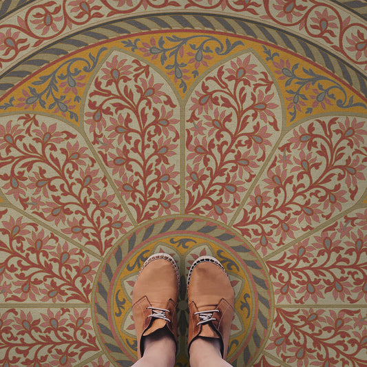 Vintage Vinyl Rug - Estate Tracery - Tea Rose Room
