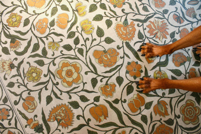 Vintage Vinyl Rug - Antique Floral - A Lane of Yellow