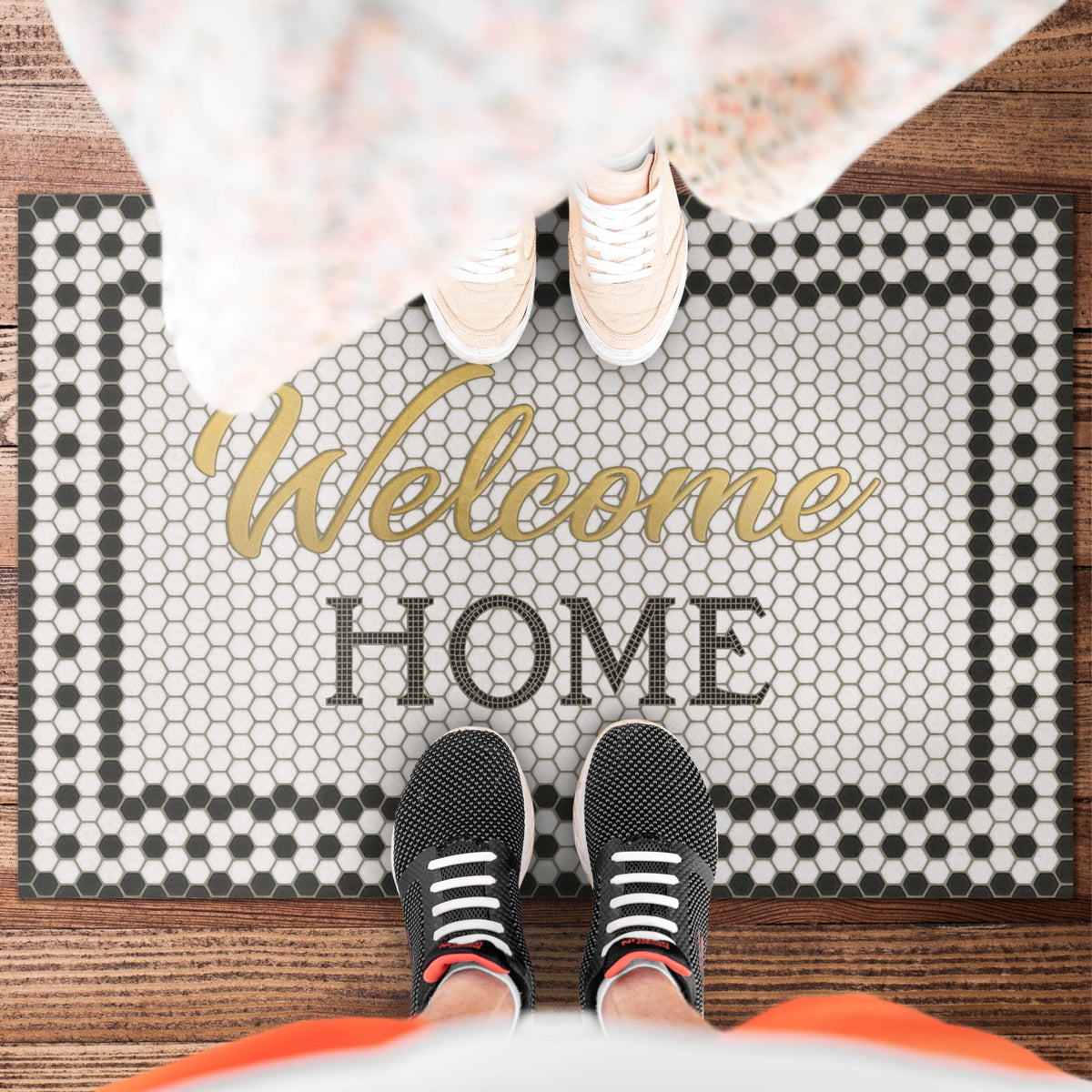 Vintage Vinyl Rug - Create Your Own Mosaic - Customized 8th Avenue with Gold Script