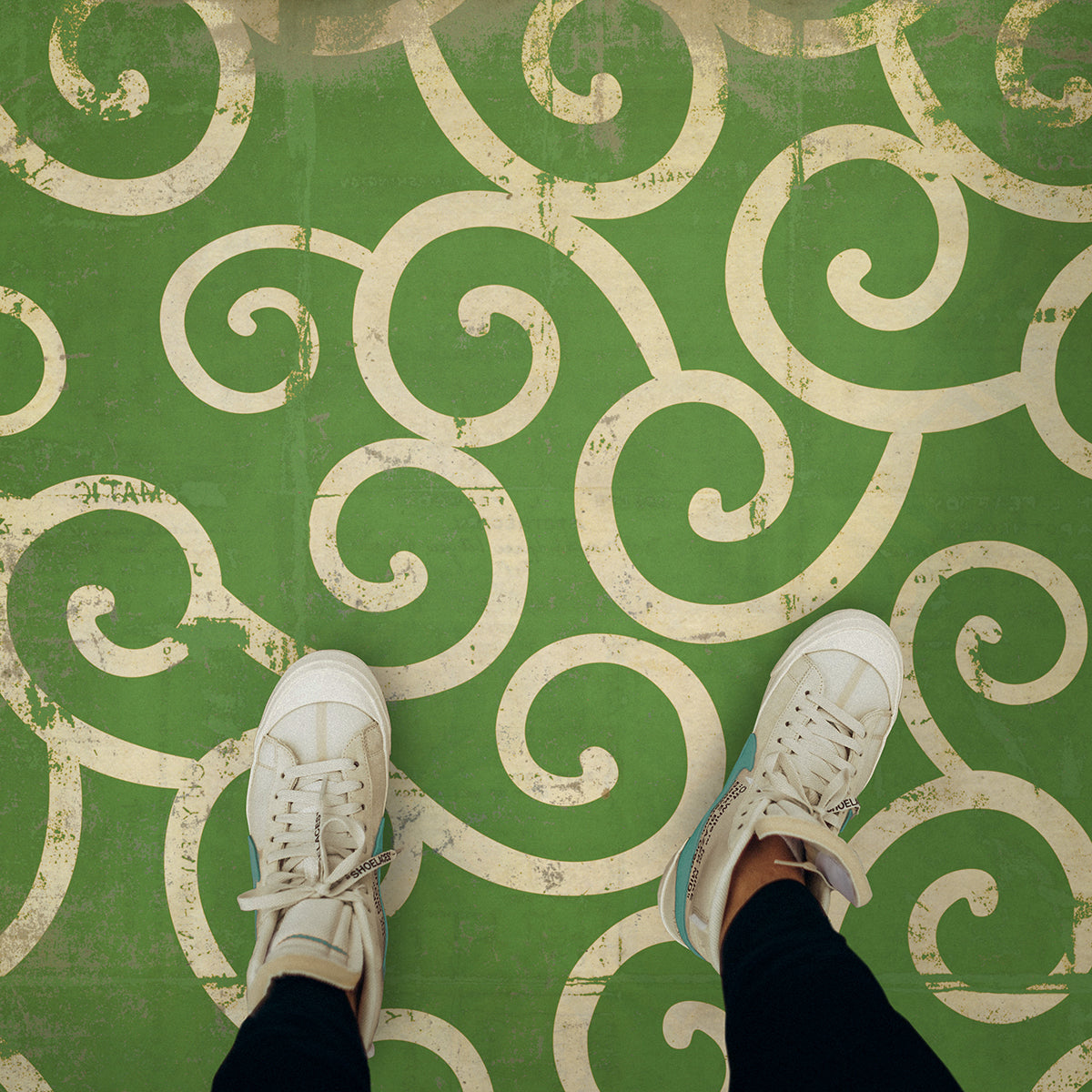 Vintage Vinyl Rug - Pattern 4 - The Sea of Green