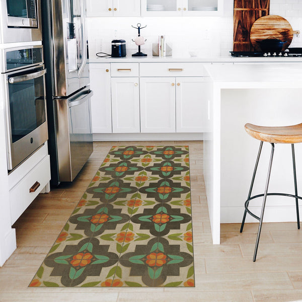 Vintage vinyl rug in a real home