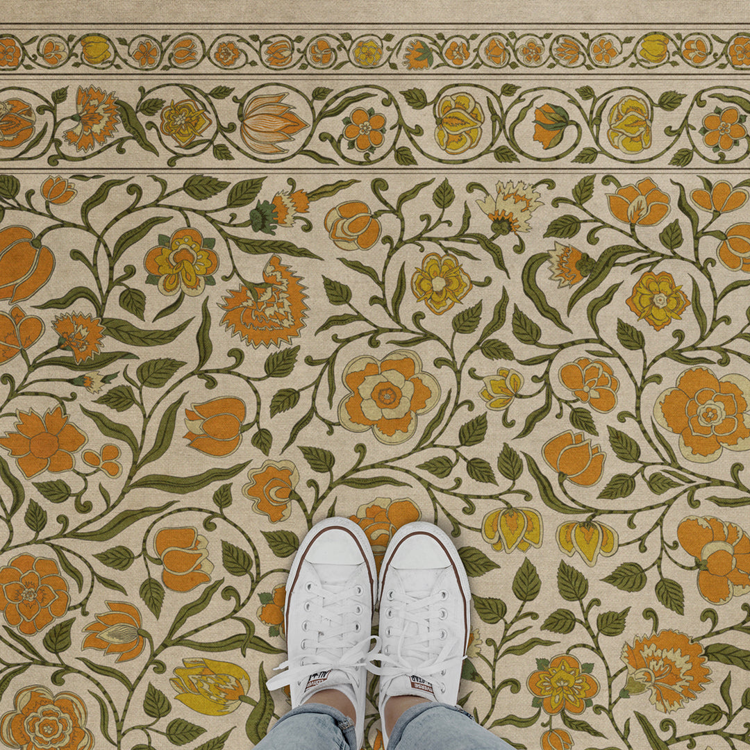 Vintage Vinyl Rug - Antique Floral - A Lane of Yellow