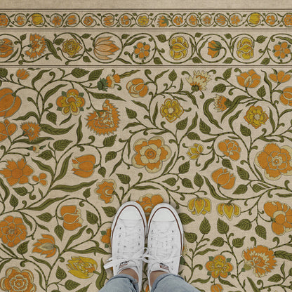 Vintage Vinyl Rug - Antique Floral - A Lane of Yellow