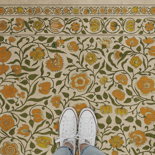 Vintage Vinyl Rug - Antique Floral - A Lane of Yellow