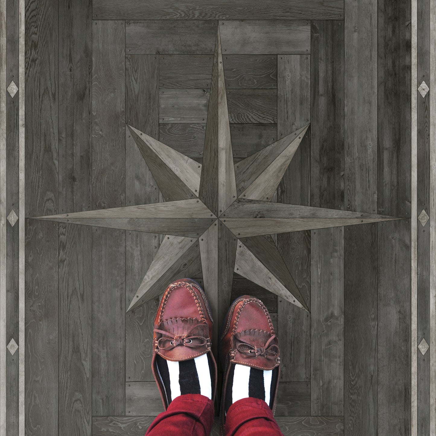 Vintage Vinyl Rug - 18th Century Joinery - Dark Pine Shadows