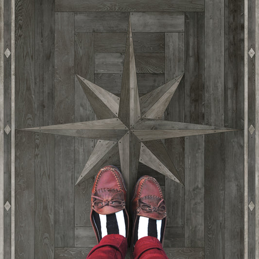 Vintage Vinyl Rug - 18th Century Joinery - Dark Pine Shadows