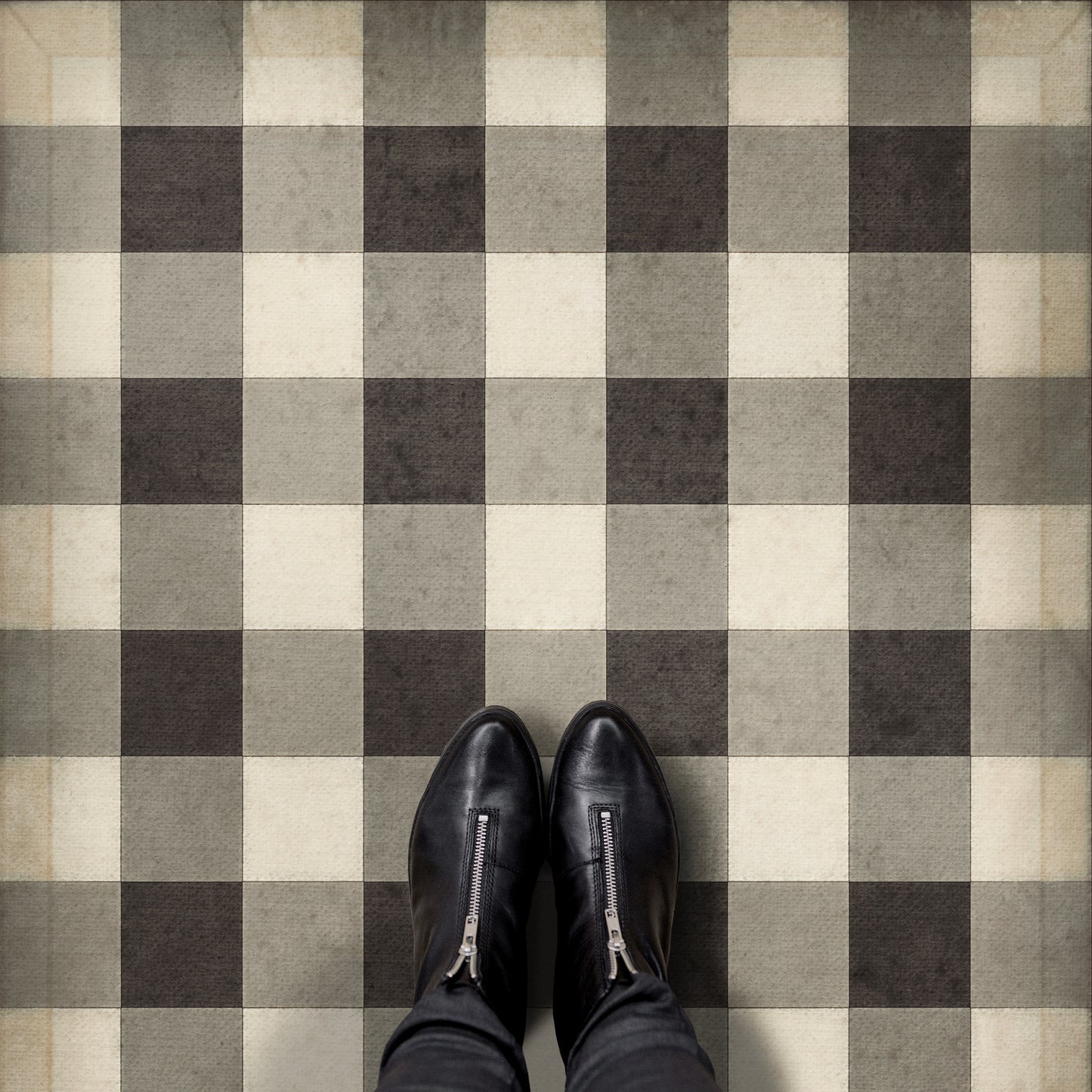 Vintage Vinyl Rug - Gingham Canvas - Black