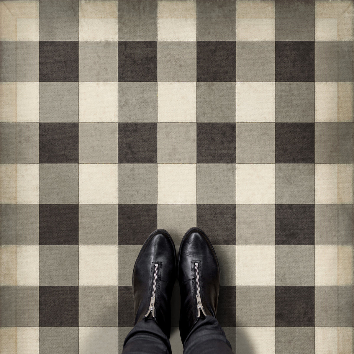 Vintage Vinyl Rug - Gingham Canvas - Black
