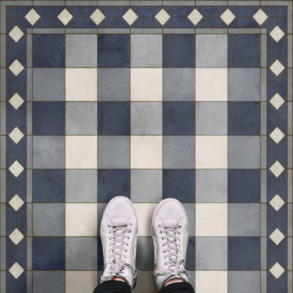 Vintage Vinyl Rug - Gingham Tile - Blue