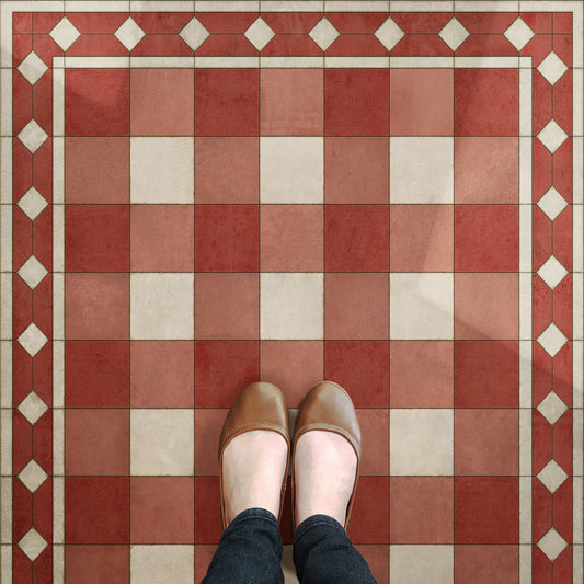 Vintage Vinyl Rug - Gingham Tile - Red