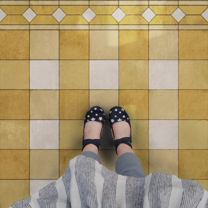 Vintage Vinyl Rug - Gingham Tile - Yellow