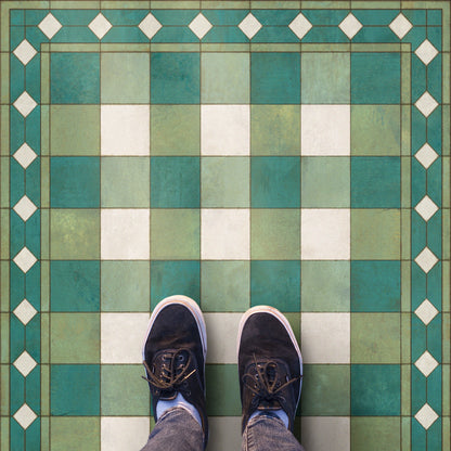 Vintage Vinyl Rug - Gingham Tile - Green