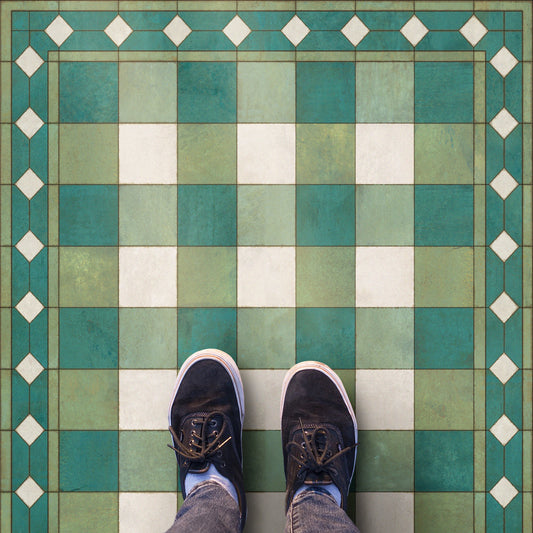 Vintage Vinyl Rug - Gingham Tile - Green